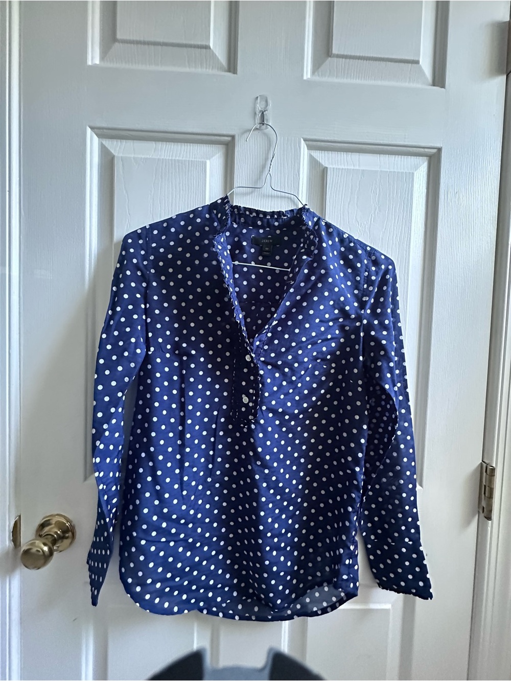 J. Crew Navy Polka Dot Long-Sleeve Blouse